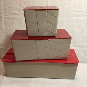 Art Deco Storage Containers Vintage Red & Off White Hard Plastic 3 Sizes Thermos